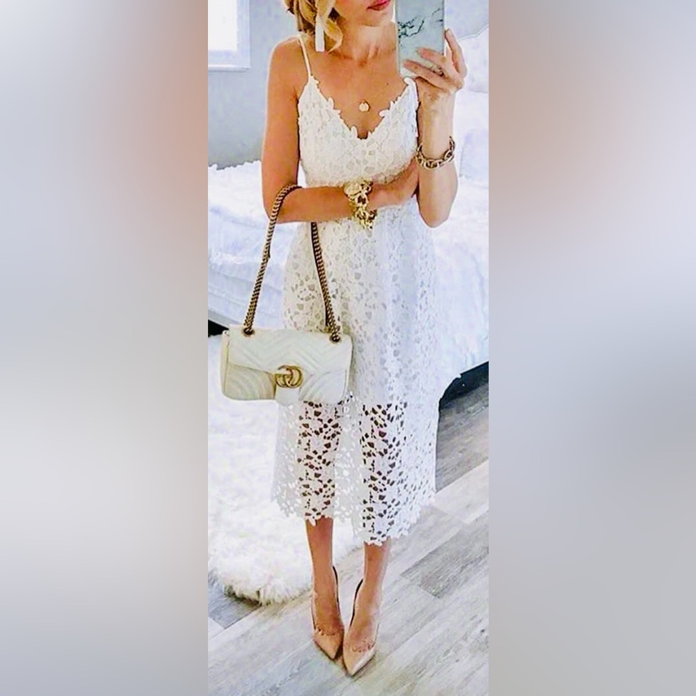 ASTR The Label Midi Crochet A-Line Dress Fit and Flare -Large